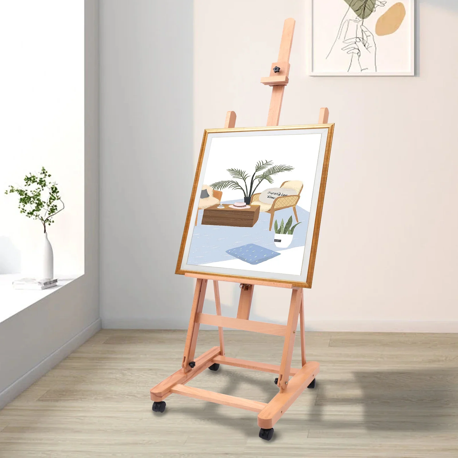 Neu gestaltete H-Rahmen-Staffelei, verstellbare, bewegliche, kippbare Staffelei, Malstaffelei, große Studio-H-Rahmen-Staffelei zum Malen – Detail 4