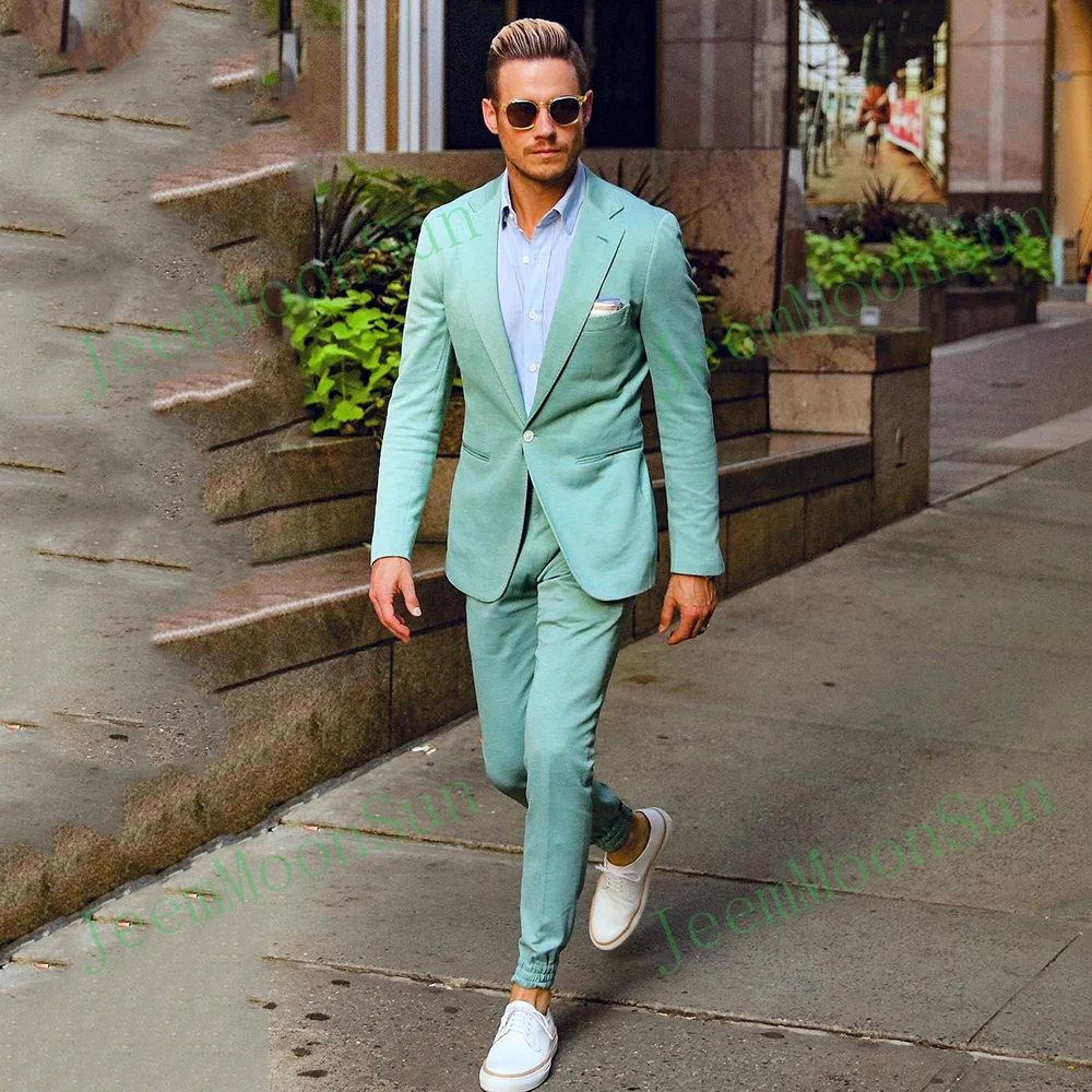 Mint Green Mens Suits 2022 One Button Notched Lapel Wedding Suits For Men Groom Tuxedos Two Pieces Blazers Pants Costume Homme