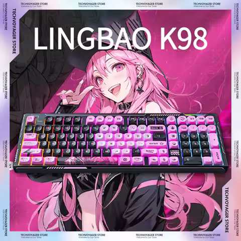 LINGBAO K98 Mechanical Keyboard Gasket Structure Hot Swap Anime Custom Wireless Tri-Mode Gaming Keyboard PC E-Sports Accessories