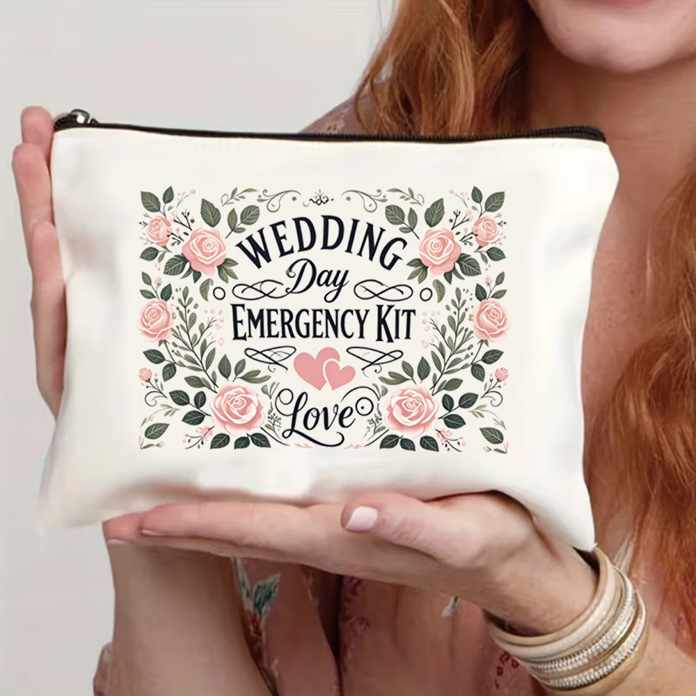 Floral Wedding Emergency Kit Fashionable and Convenient Cosmetic Bag with Wrist Strap Bridal Toiletry Bag Lightweight Zipper Storage Bag Wedding Day Emergency Kit