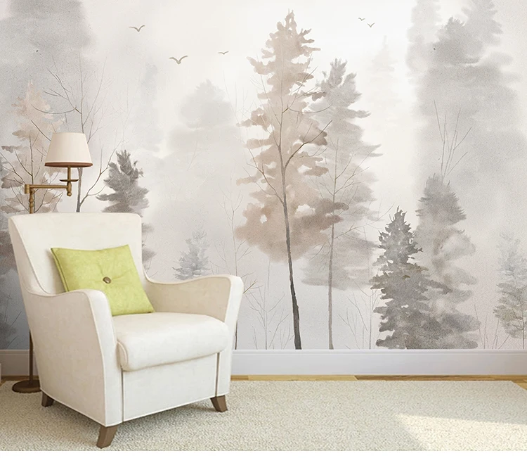 custom 3d Modern contracted forest wall paper bedroom living room TV background wall paper hand painted Nordic modern mural 8d