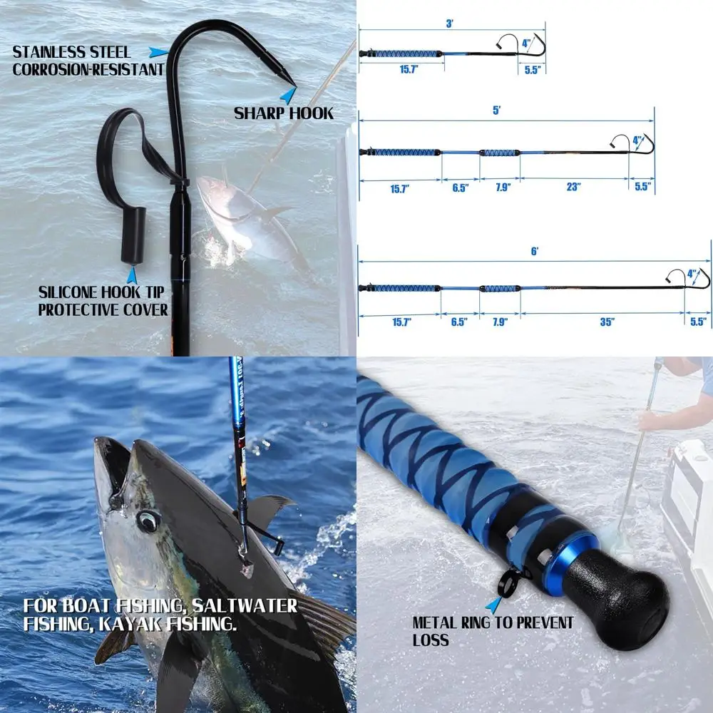 

Портативный рыболовный гаф с рыболовным крючком из нержавеющей стали, нескользящей ручкой и валом из стекловолокна для морской воды