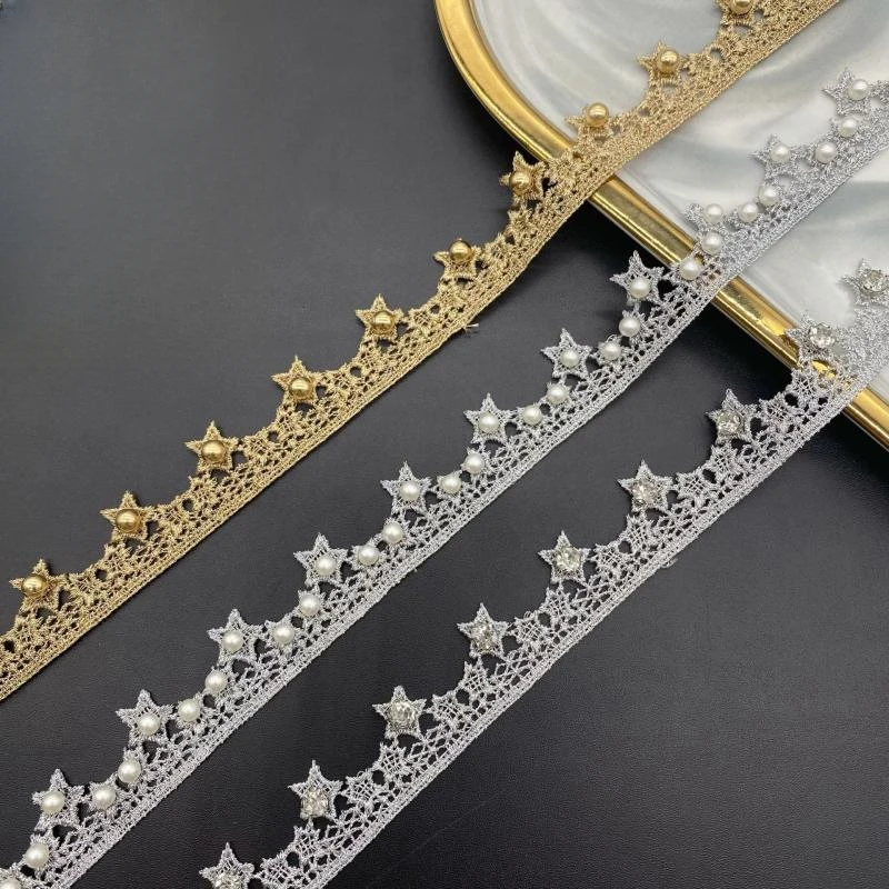 5Yard/Lot Gold Silber 2cm Stern Perlen Stickerei Spitze Trim Band DIY Halskette handgemachte Kleidung Hochzeits kleid Näh materialien – Detail 9