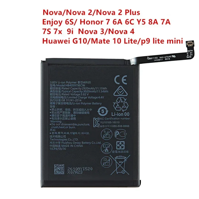 100% Orginal HB405979ECW 3020mAh Battery For Huawei Nova Enjoy 6S Honor 6C Y5 2017 p9 lite mini AZ-AL10 TL00 L01 L02 L12