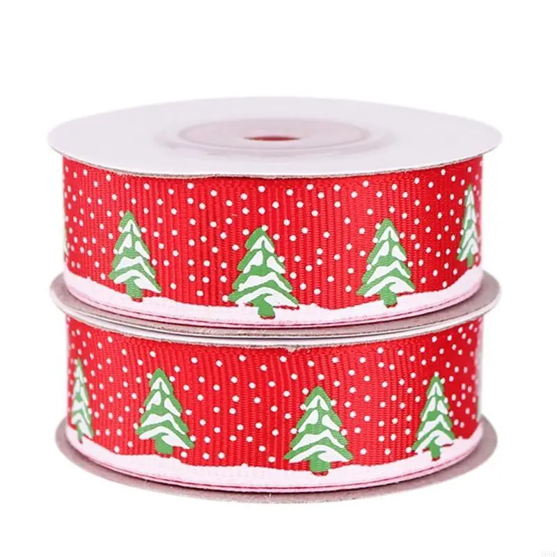 

10 Rolls 10 Yards 20mm Christmas Tree Snowflake Printing Red Grosgrain Ribbon for DIY Crafts Gift Wrapping Xmas Festival Y08E