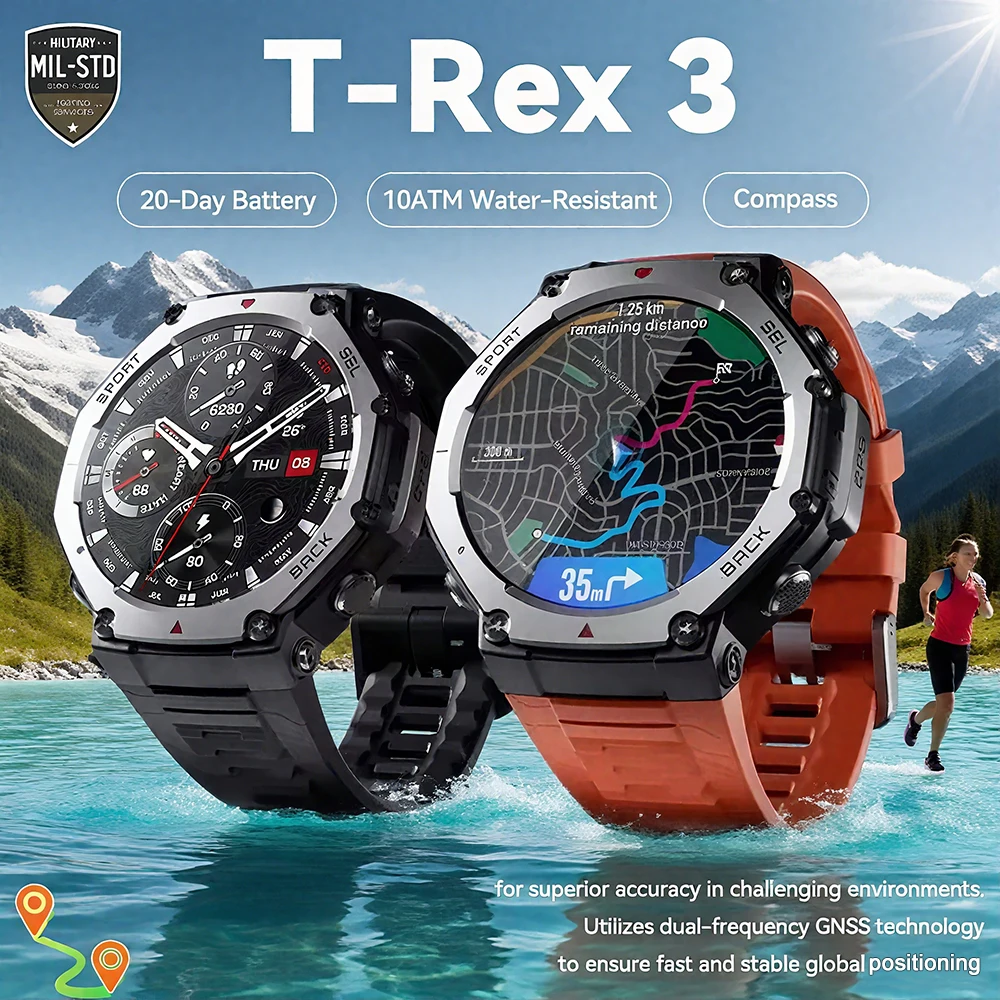 

T-Rex 3 GPS Smart Watch MIL-STD 810H Grade Built-in Dual-band GPS Positioning 5ATM Waterproof Compass Sports Military Men Watch