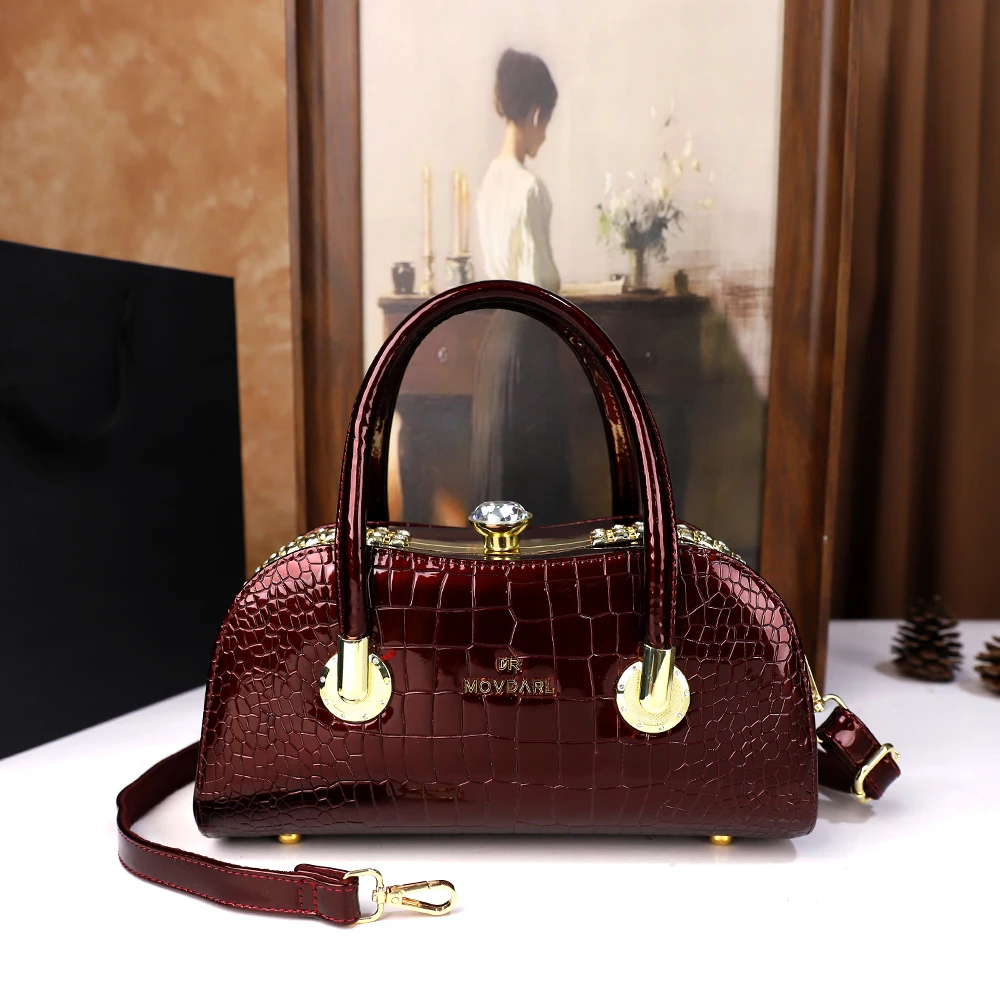 

Retro crocodile pattern 2026 autumn/winter new fashionable women's handbag, single-shoulder crossbody bag, rhinestone
