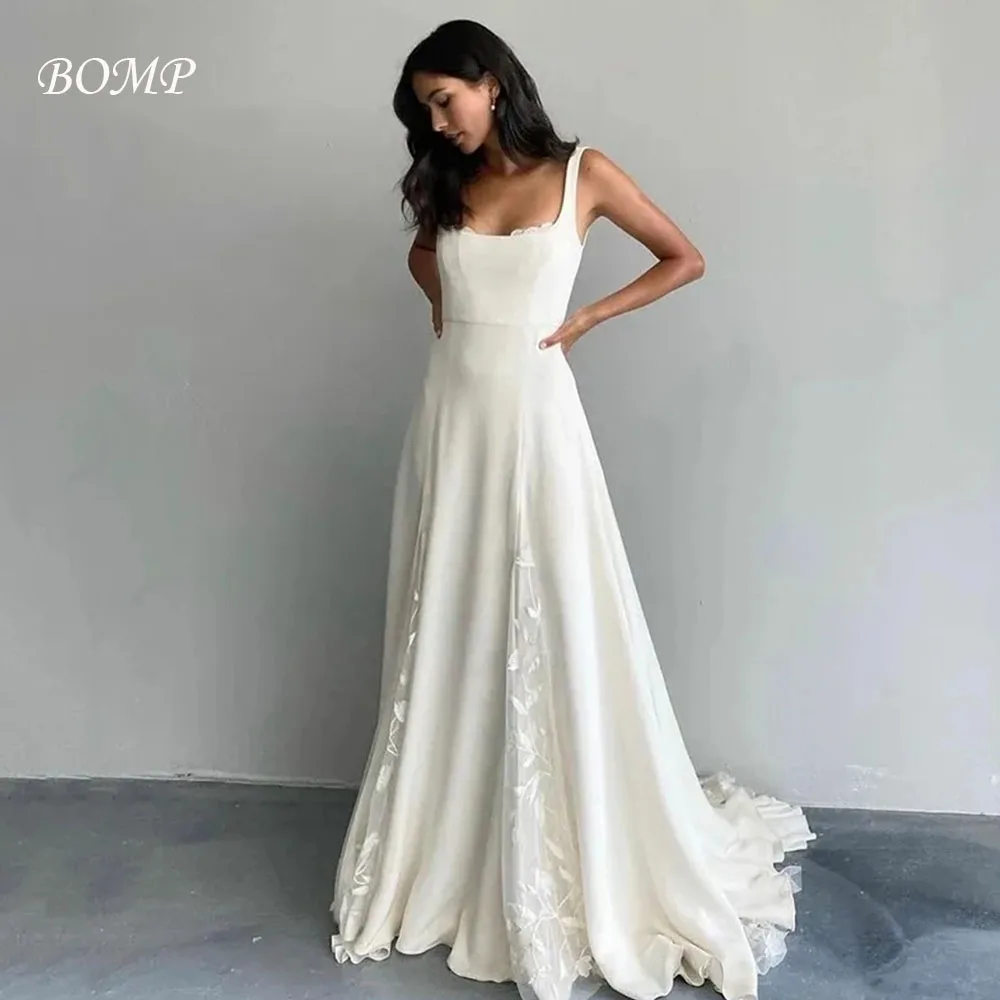 

BOMP Elegant Square Collar Lace Embroidery Wedding Dress Bridal Gown Floor Length Customized Vestidos Novias Boda Women 2026