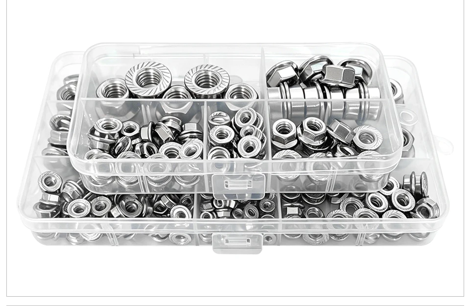 DIN6923 Sechskant-Flanschmutter mit Zähnen SUS304 A2-70 INOX Edelstahl Metrischer Sicherungskragen Befestigungselement Verpackt in Box M3 M4 M5 M6 M8 M10 M12 – Detail 9