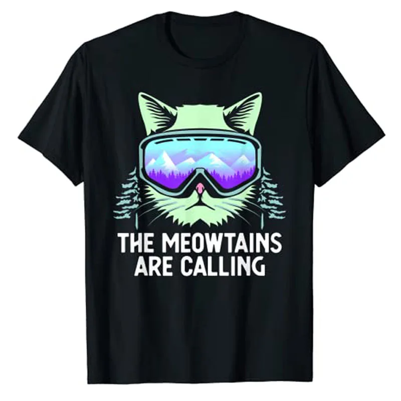 Cool Snowboard for Men Women Kids Ski Lover Mountain Skier T-Shirt Gifts Funny Kitty Cat Lover Graphic Tee Streetwear Outfits