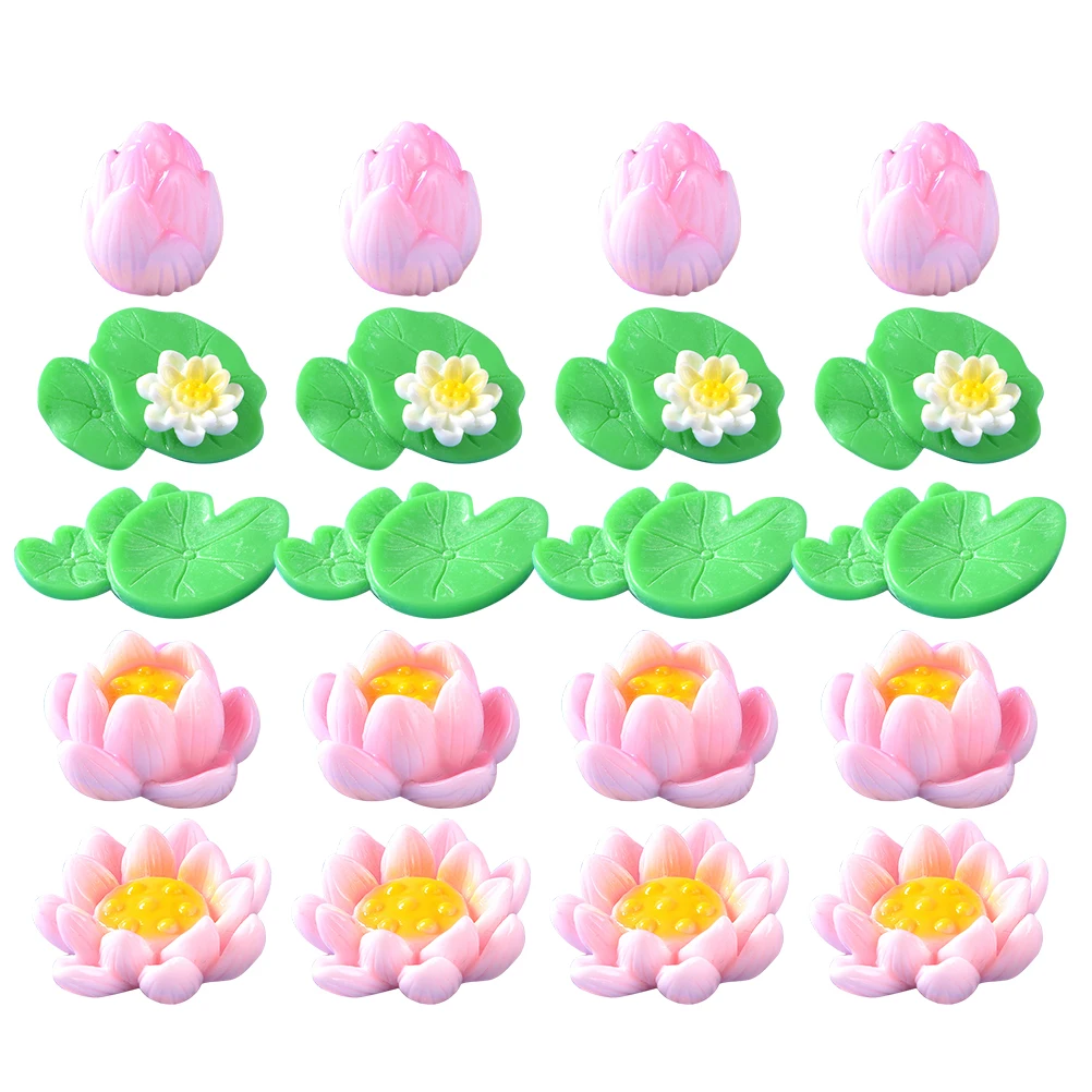

20Pcs Mini Resin Lotus Plant Decor for Aquarium Terrarium Fish Pond Desktop Miniature Landscape Ornament Set Natural Look Home