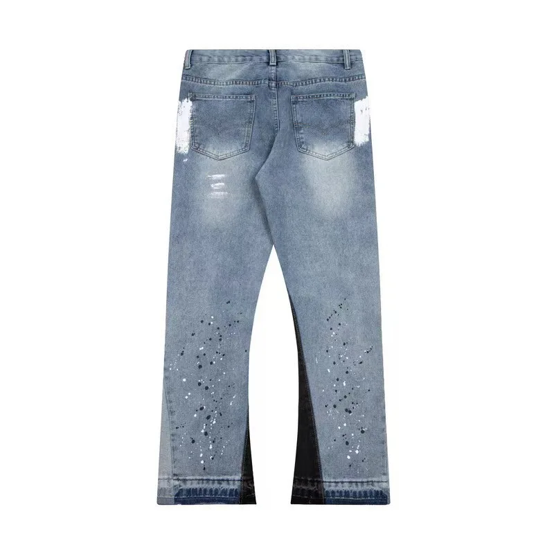 Bootcut Jeans Denim Pant Men Vintage Gradient Washed Mid Waist Straight Trousers Y2k Streetwear Work Casual Paint Splatter 2026