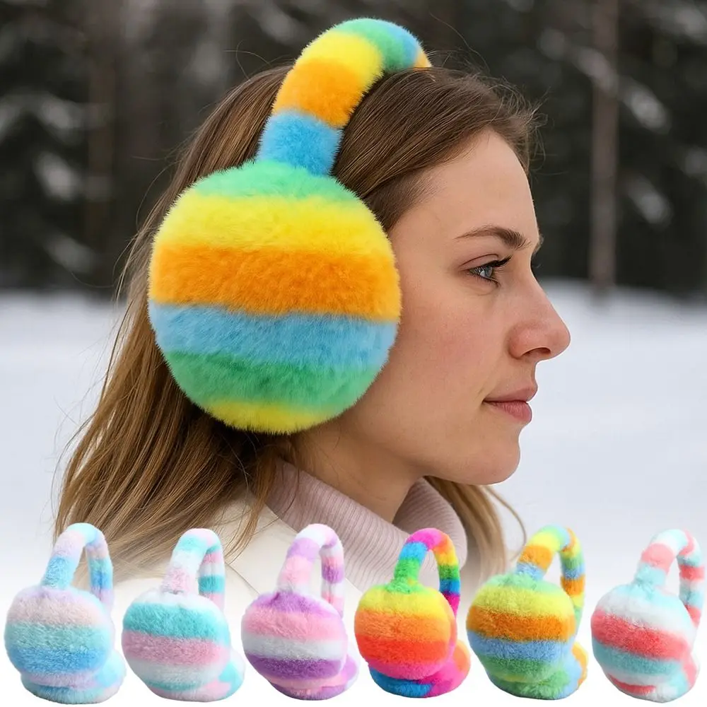 

Зимние теплые мягкие наушники, защита ушей, утолщенные грелки для ушей, радужный цвет, антифриз, наушники из искусственного меха для женщин и мужчин, уличные наушники