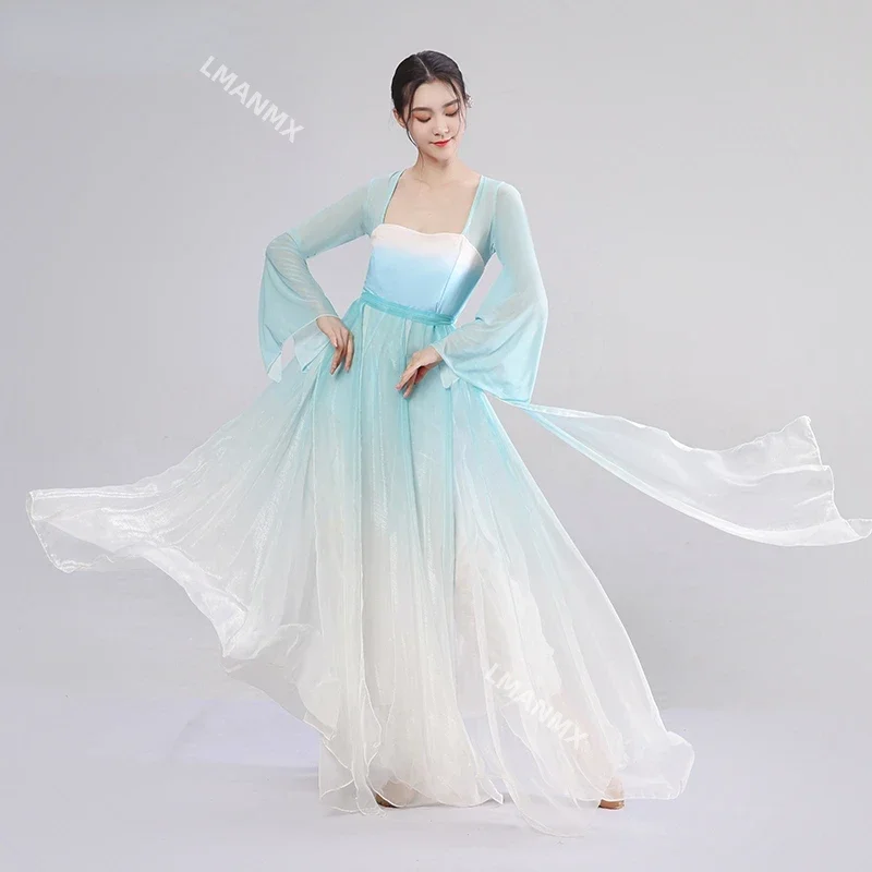 Elegant Classical Dance Costume Female Chinese Style Hanfu Stage Costume National Fan Umbrella Dance Practice Clothes Outfit