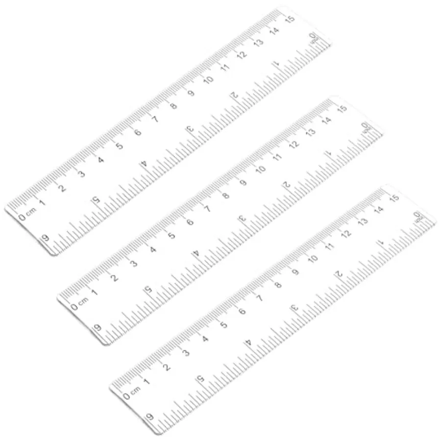 School, office and home use: clear plastic 6-inch ruler in transparent color, shatterproof with dual cm/inch markings