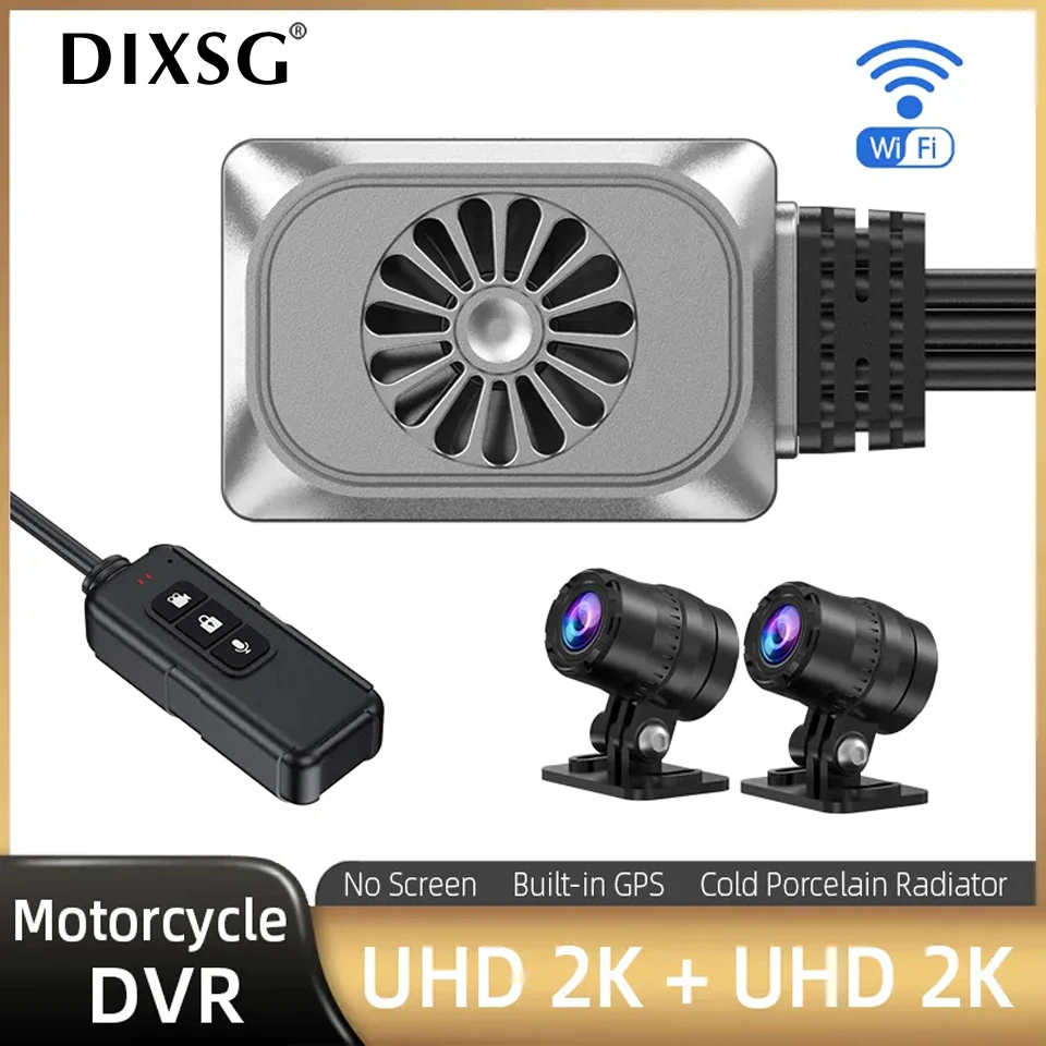 2K Motorcycle Camera Recorder WiFi Dual 1440P FHD Motorcycle DVR Dash Cam Video Recorder with 24H Parking Monitor Black Box