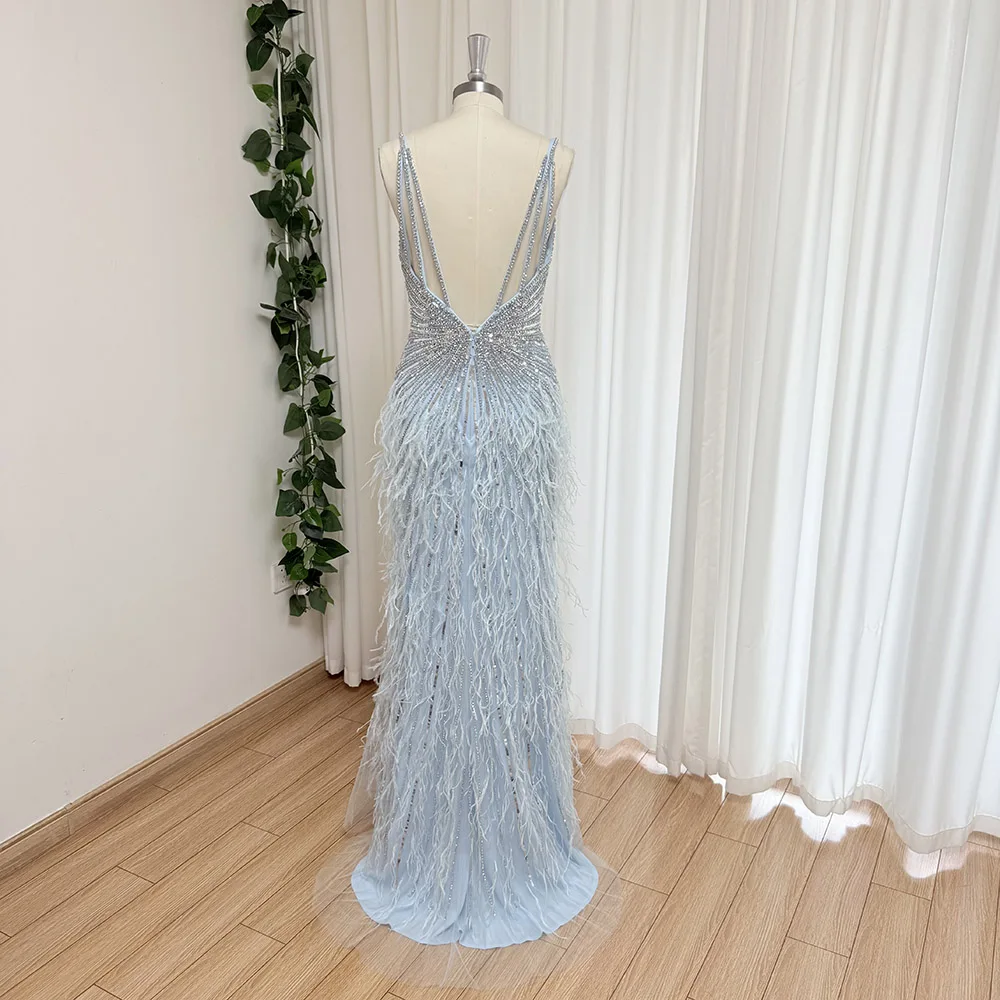 Eshault&bridal Feather Evening Dress for Women Elegant Mermaid Spaghetti Straps Arabia Formal Prom Wedding Party Gown Customized