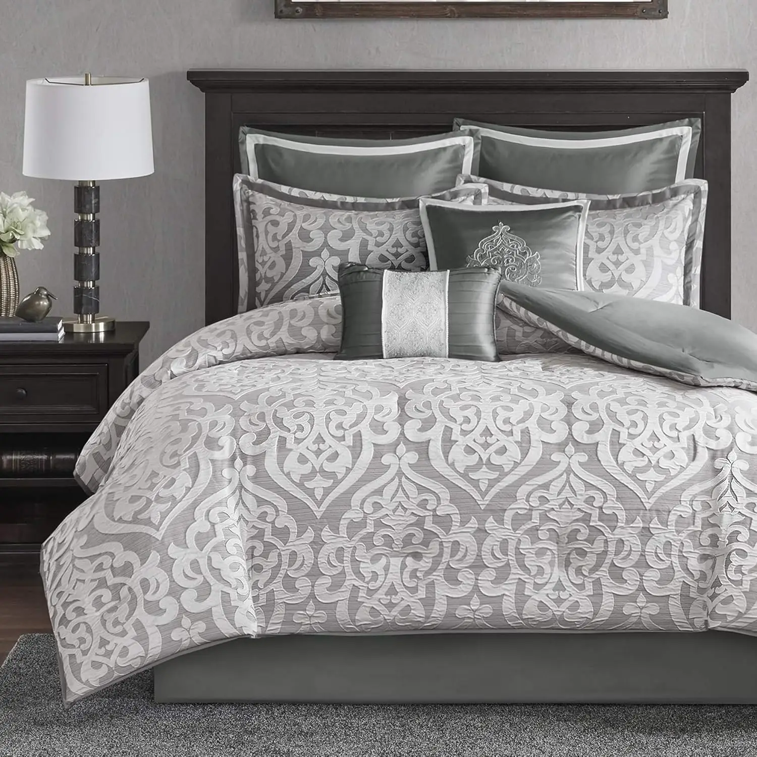 Park Odette Cozy Comforter Set Jacquard Damask Medallion Design - Modern All Season, Down Alternative Bedding, Shams, Decorative