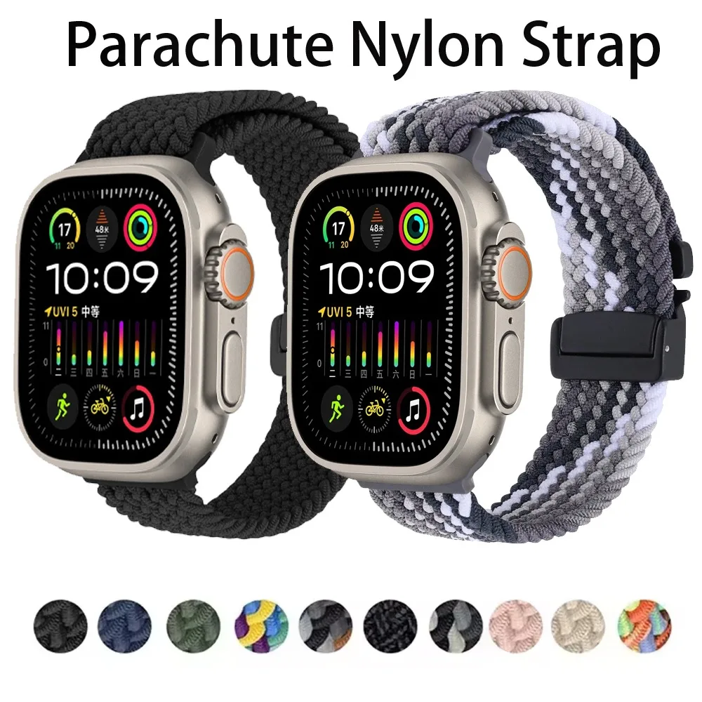 Fallschirm-Nylonarmband für Apple Watch Ultra 2/1 Band 49 mm 45 mm 46 mm 44 mm 42 mm 40 mm 41 mm atmungsaktiv IWatch Serie 10 9 8 7 6 5 SE