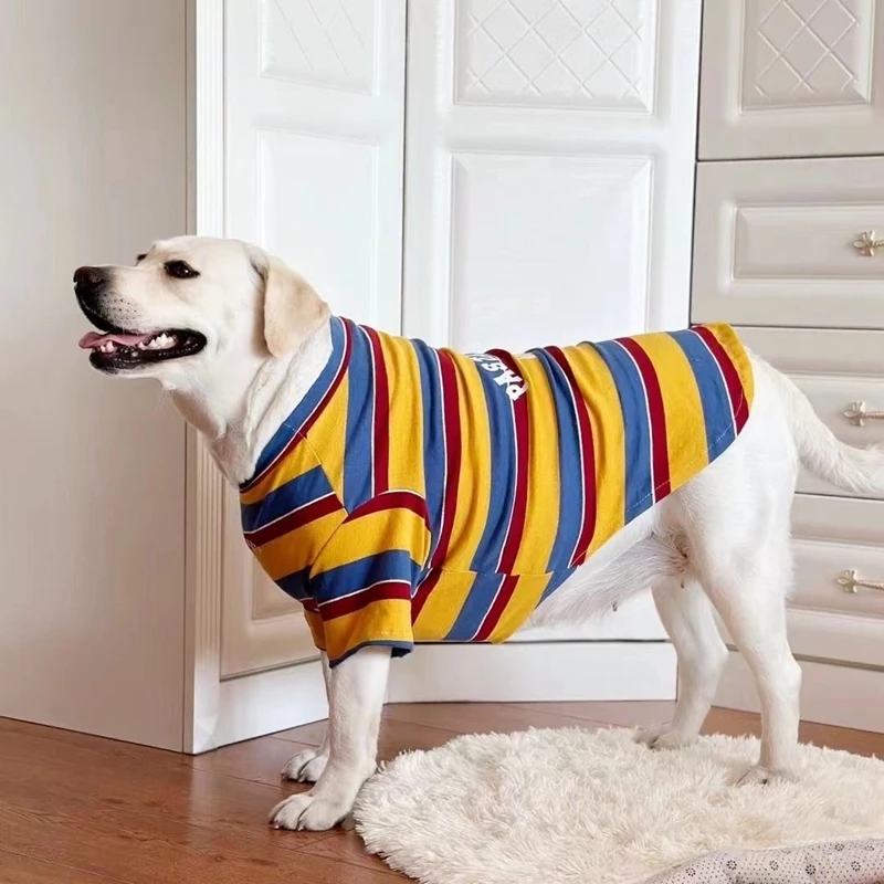 Summer Large Dog T-Shirts Yellow stripes Vest Pet Clothing Girl Medium Big Dog Shirt Boy Dog T Shirt Pet suppliers 20-50kg