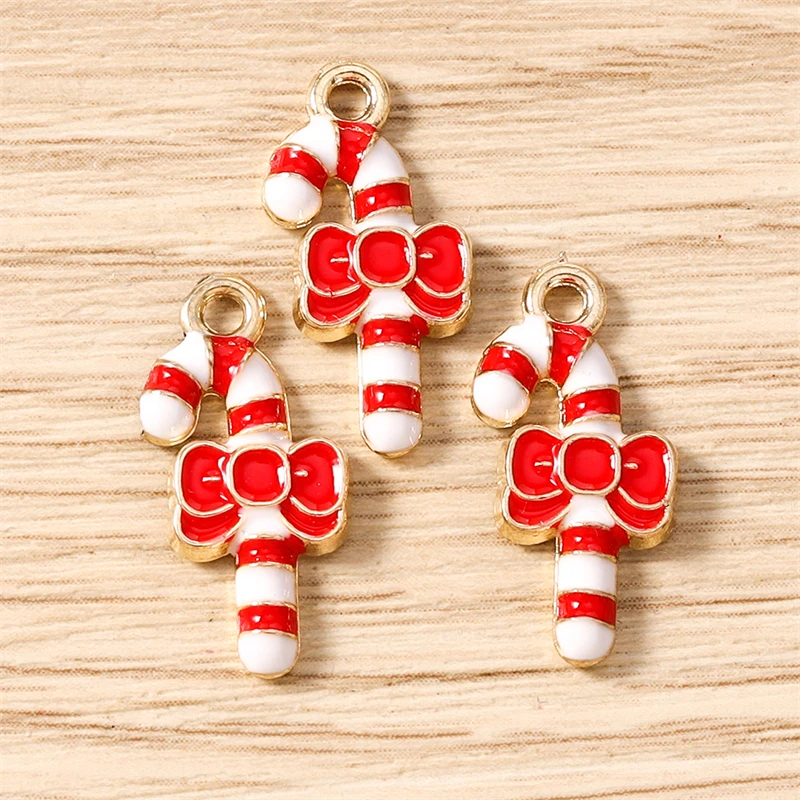 10 Stück Niedliche Emaille-Weihnachtsstock-Anhänger für Schmuckherstellung, Neujahrs-Ohrhänger, Halsketten, Armbänder, DIY-Zubehör – Detail 4