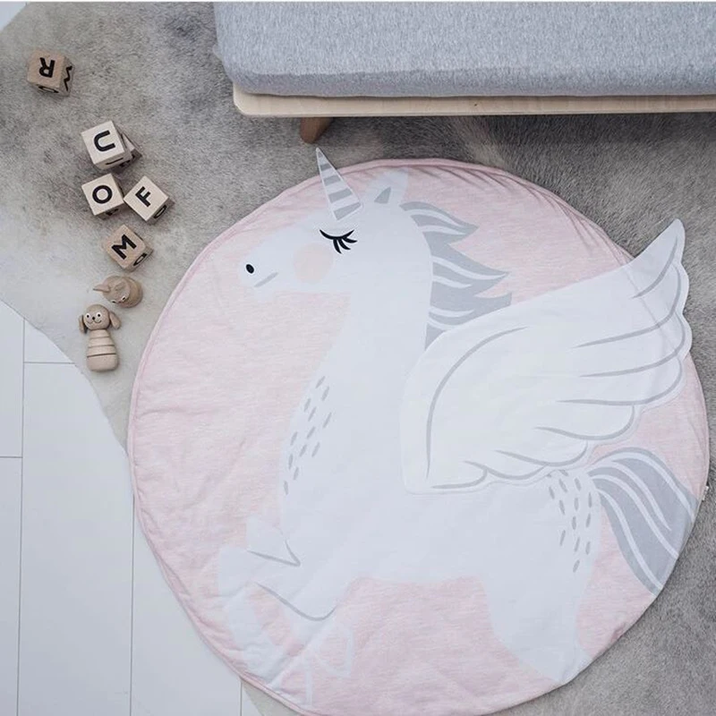 Kids Play Game Mats 90CM Round Carpet Rugs Mat Cotton Swan Crawling Blanket Floor Carpet Toys Room Decoration INS Baby Gifts