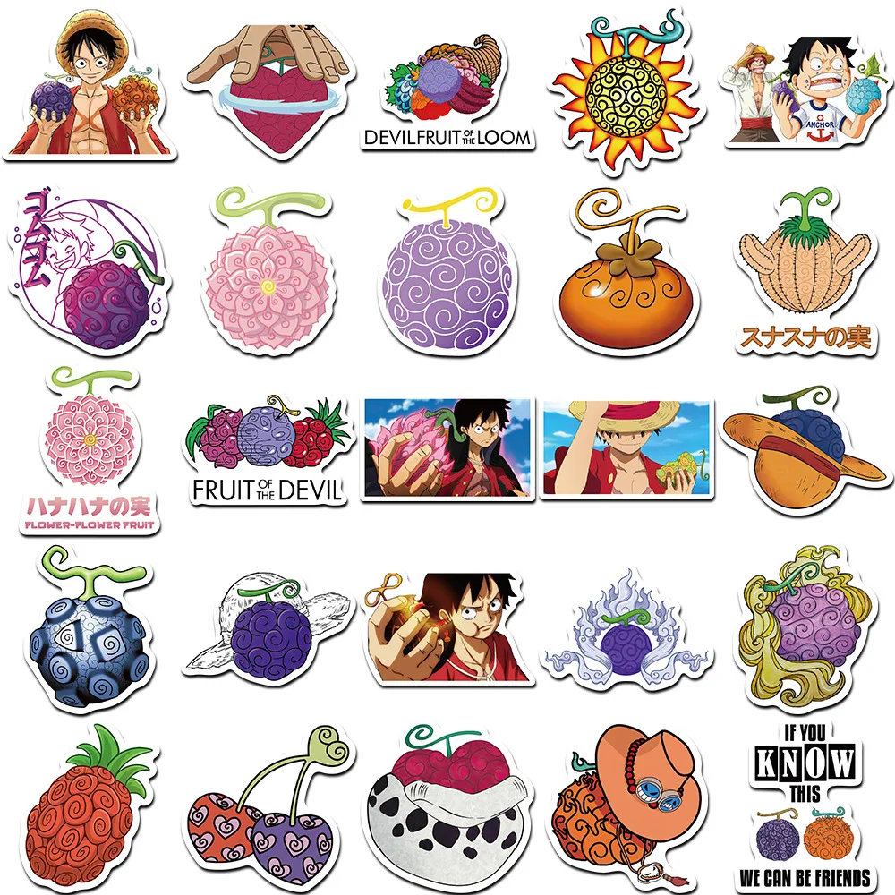 50pcs One Piece Devil Fruit Graffiti Sticker Cartoon waterproof Sticker Laptop Water Bottle Notebook Skateboard Stickers