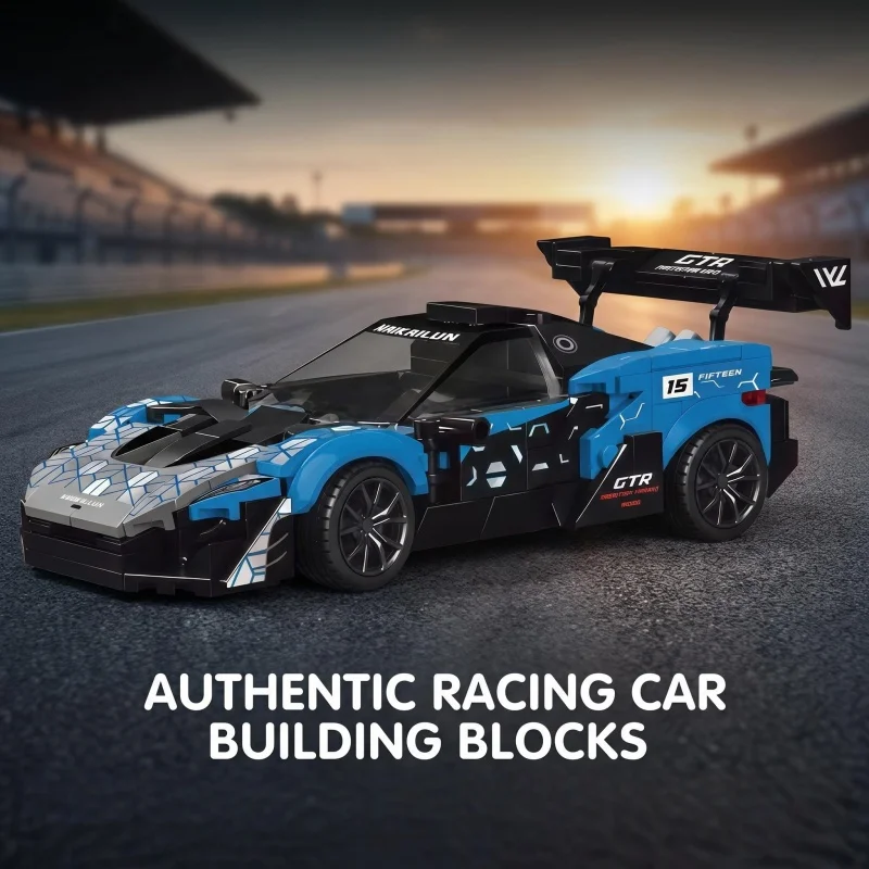 

Blue Sports Race Car Building Blocks Kit, GT Style Supercar Model with Detailed Interior, Creative Construction Toy for Boys & C