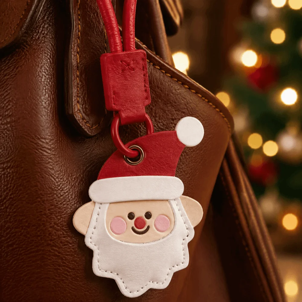 Leather Material Leather Key Ring Compact Portable Cartoon-Shaped Key Ring Lightweight Well-Crafted Christmas Hanging Ornament