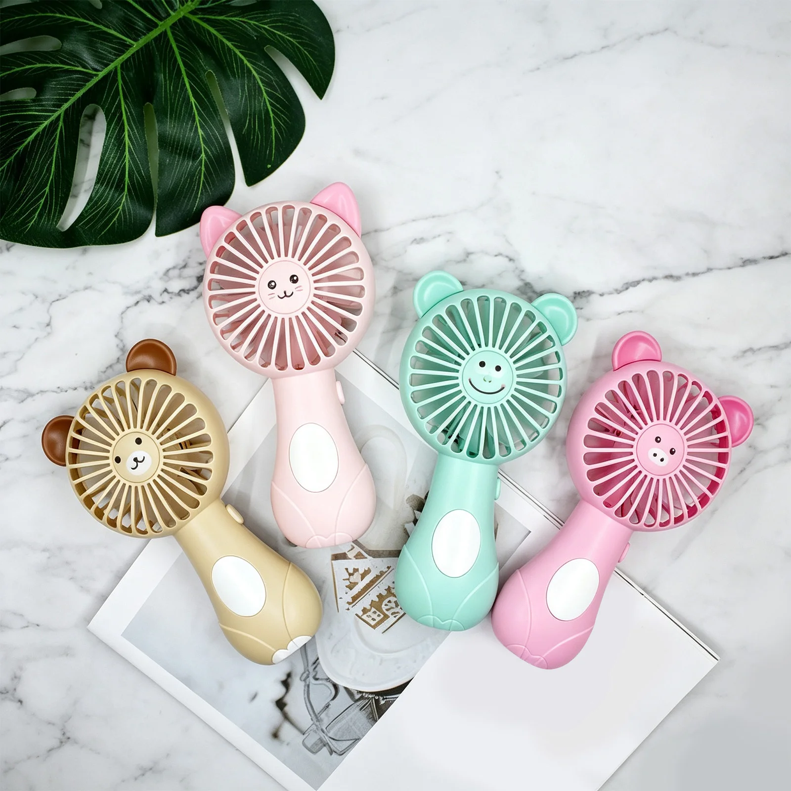 Mini Handheld Fan with Ears Portable Pocket Fan Battery Operated Cute Cartoon Handheld Fans for Sports Travel Office and Camping