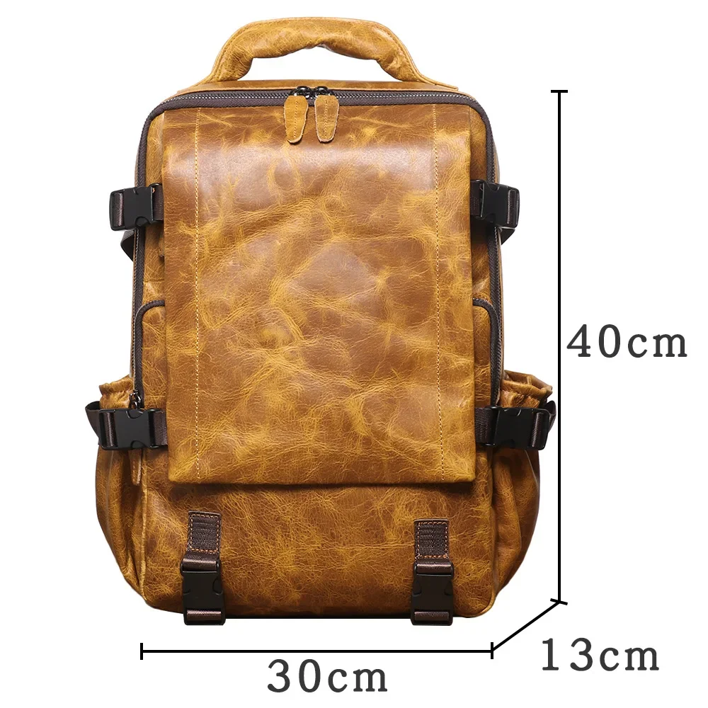 Men's Genuine Leather Travel Backpack Large Capacity Computer Bag New Style Business Double Shoulder Bag