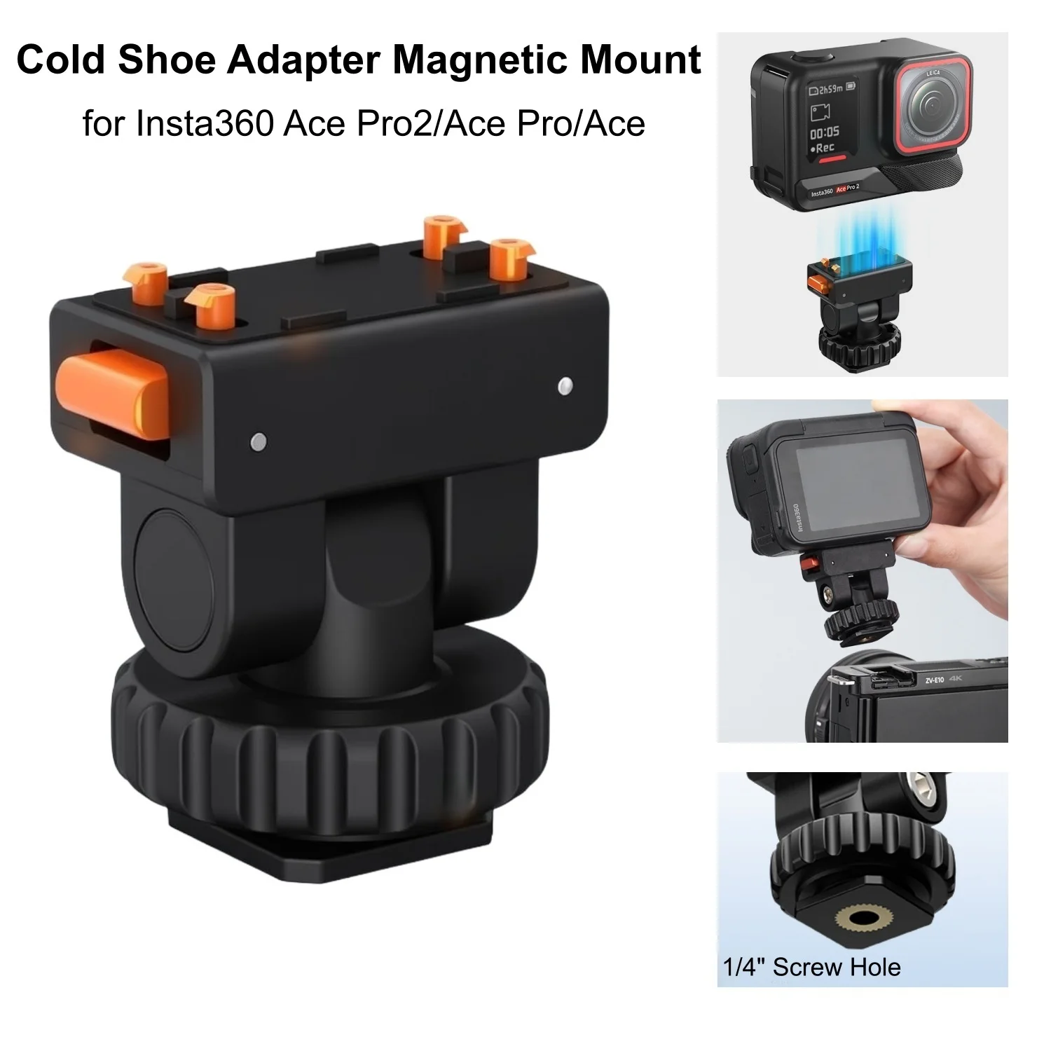 

Magnetic Quick Release Mount for Insta360 Ace Pro 2/Ace Pro/Ace Cold Shoe Adapter Mount 1/4" Thread for Camera Tripod Accessory