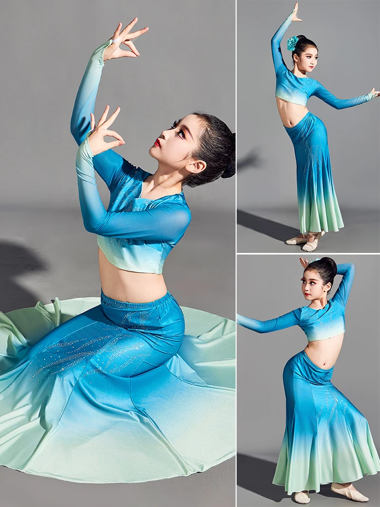 

Children's Dai Dance Performance Costume Long Sve Skirt Solo Dance Proam Autumn Winter Girls' Traditional Ethnic Outfit