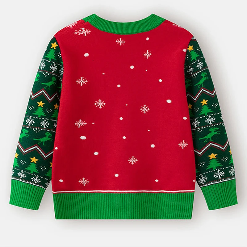 Christmas Girls Boys Sweaters Autumn Winter New Cartoon Dinosaur Print Thick Warm Xmas Knit Pullover For 3-7Y Kids Woolen Sweate