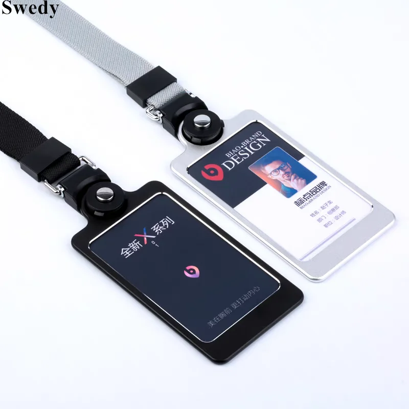 

Heavy Duty Vertical Name Card Tags ID Badge Card Holder Protector Aluminum ID Badge Card Holder With Lanyard