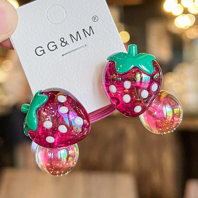 2 STKS Nieuwe Leuke Aardbei Prinses Hoofddeksels Kinderen Elastische Haarbanden Kinderen Haar Touwen Meisjes Haaraccessoires