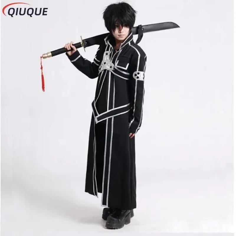 qq023Sword Art Online disfraz de Cosplay Kirigaya Kazuto bata Anime SAO Kirito abrigo largo gabardina