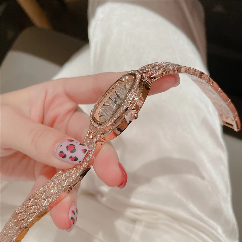 Snake Bracelet Watch Women Rose Gold Rhinestone Ladies Luxury Wristwatches Fashion Gift Clock Female relogio feminino A307