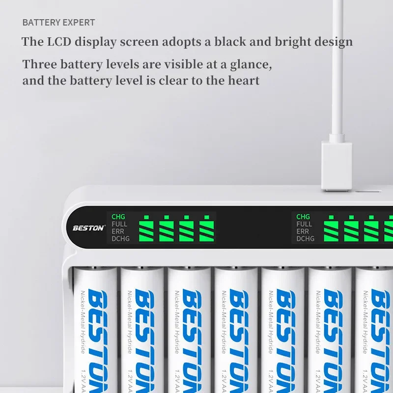 12 Slots 1.2V AA AAA Battery Charger Fast Charge Discharge Smart LCD Recharger for Ni-MH 1.2V Rechargeable Battery