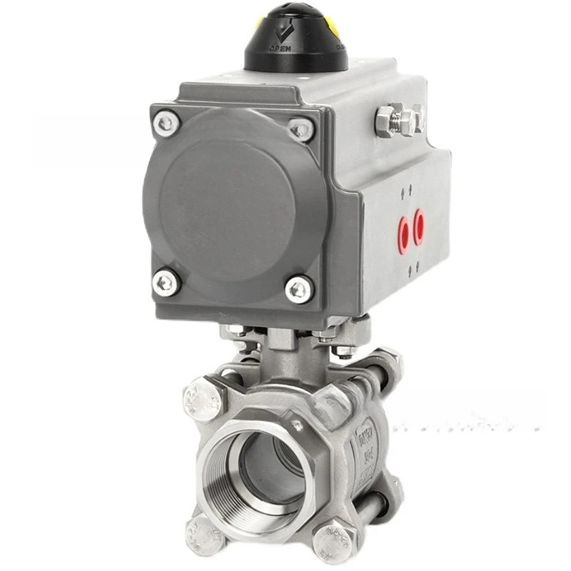 

304 stainless steel pneumatic three-piece wire ball valve Q611F-16P 3PC pneumatic ball valve internal