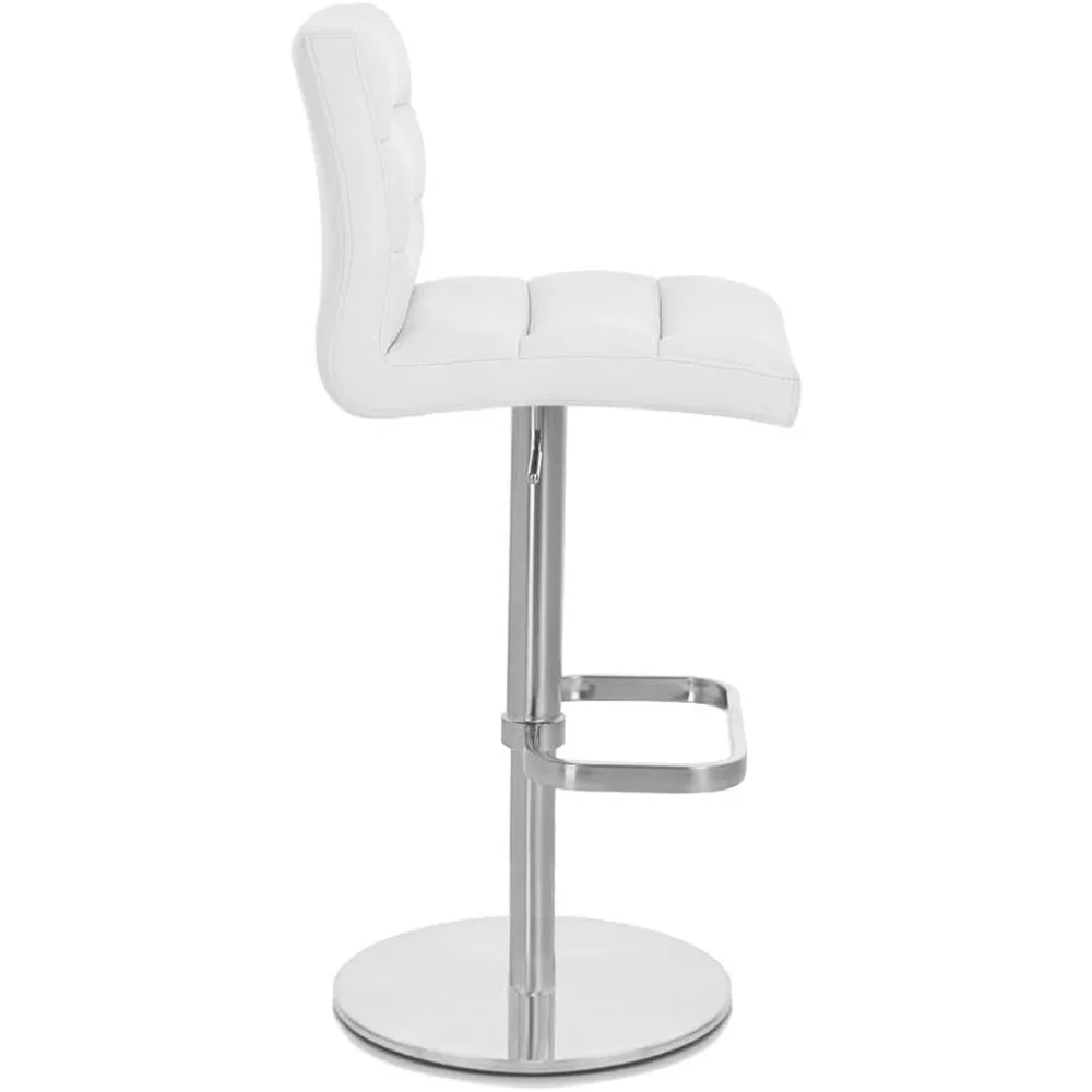 Tabouret de bar luxuriant blanc moderne à hauteur réglable avec base plate ronde brossée