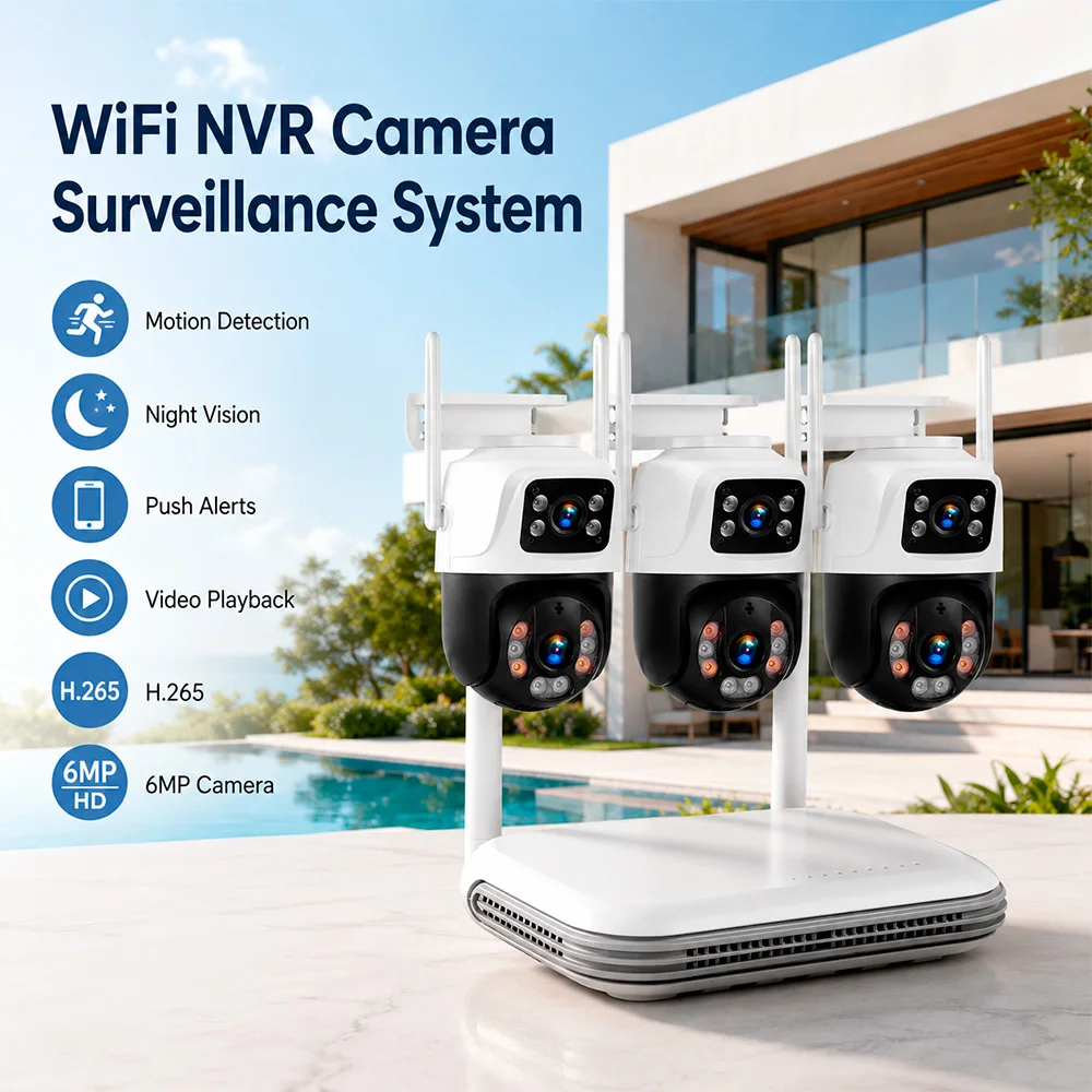 KERUI Wireless 8 Channel 8CH NVR Kits with Dual Lens Wireless IP PTZ Camera Security System Video Surveillance CCTV Camera Onvif