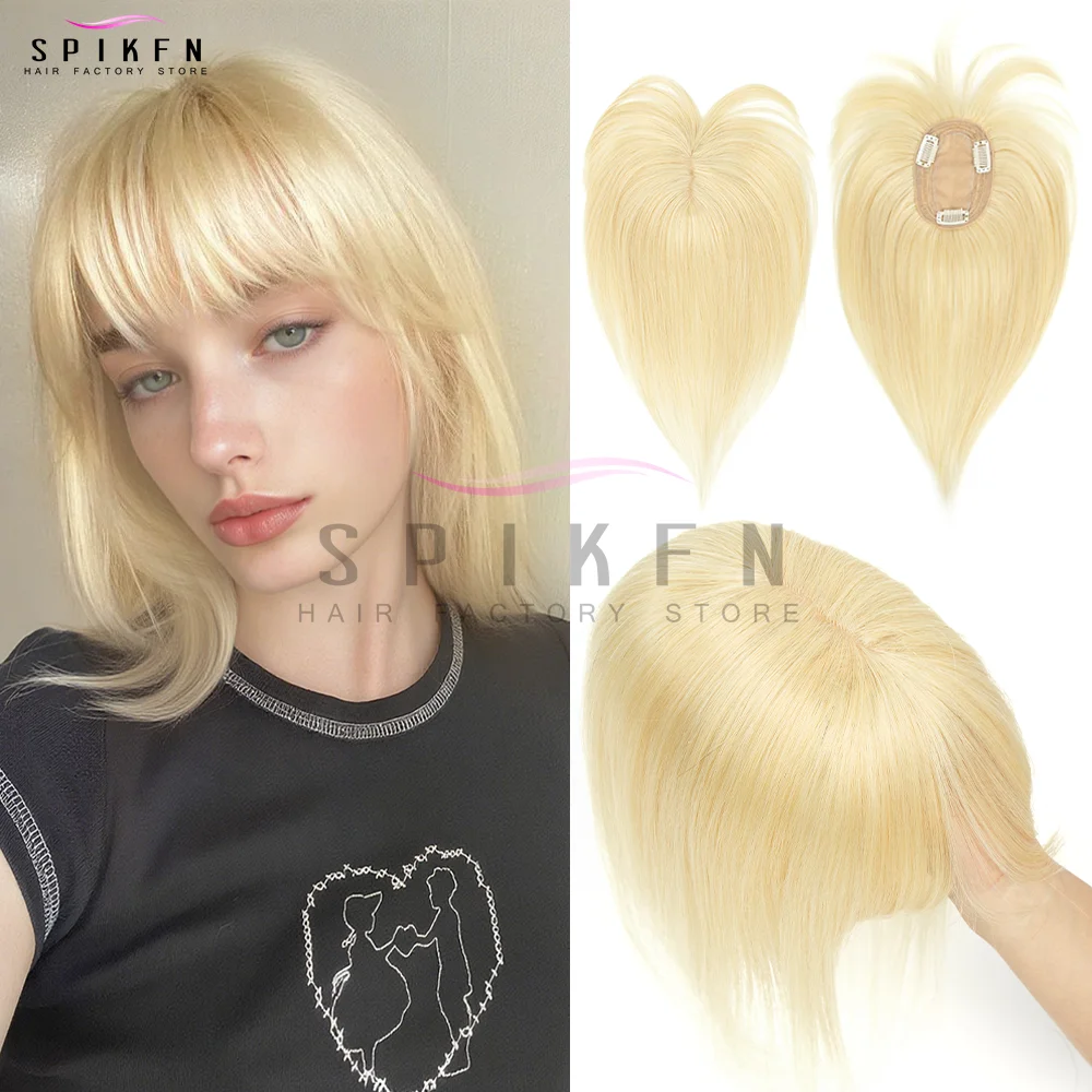 

SPIKEN Topper Hair Piece с челкой Натуральные волосы для наращивания Добавить объем 8-12 дюймов Человеческие волосы Накладные волосы Верхние заколки для парика из человеческих волос