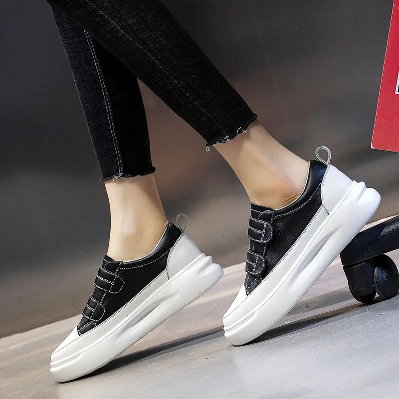 DRKANOL Sneakers da donna 2024 Flat Platform Sneakers Casual da donna in pelle bovina con suola spessa All-match scarpe bianche Zapatillas Mujer