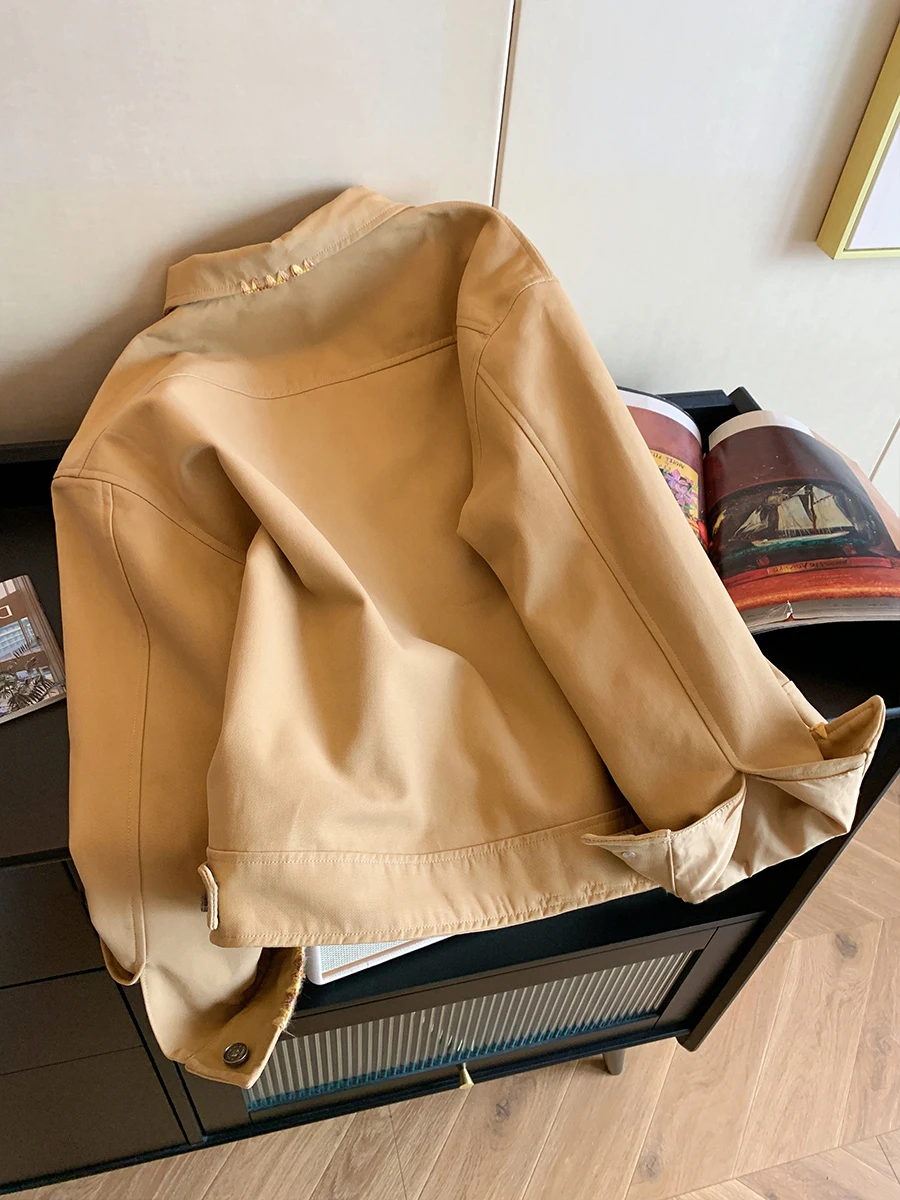 

Куртка цвета хаки с вышивкой в стиле ретро, свободная посадка, осеннее бейсбольное пальто, мужское и женское модное теплое пальто на молнии без шапки