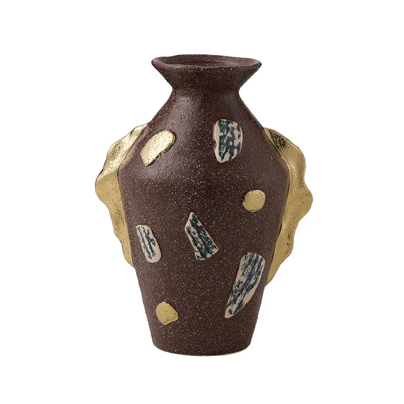 

New Chinese light luxury abstract golden ear coarse sand ceramic vase sales office living room entrance desktop