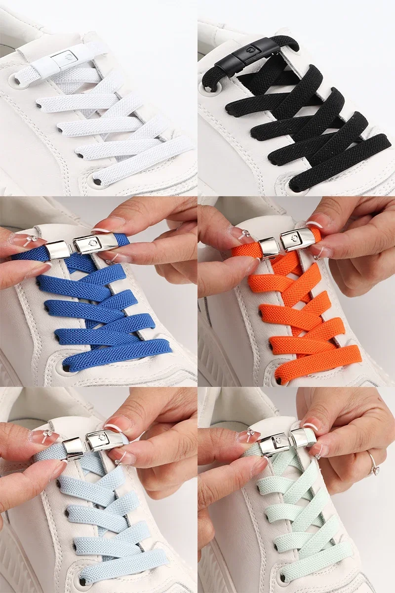 2024 Schnürsenkel ohne Krawatte, Press-Lock-Schnürsenkel ohne Krawatten, elastische Schnürsenkel, Sneaker, Kinder und Erwachsene, 8 mm, verbreiterte flache Schnürsenkel für Schuhe – Detail 1