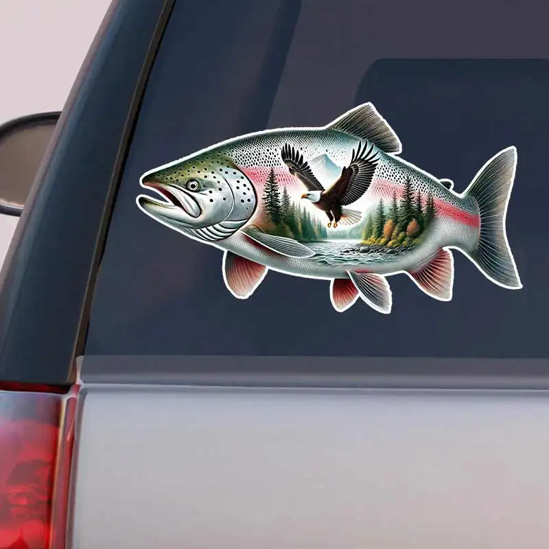 Salmon Car Stickers Decal Vinyl Detachable Waterproof Outdoor Car Bumper Window Notebook Computer Decoration Auto Parts Y379