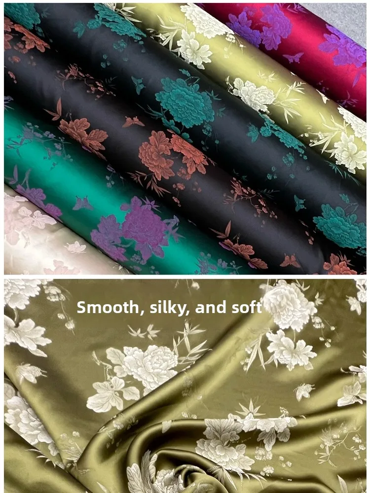 

High-End Heavyweight Acetate Fabric Floral Print Silk Simulation Cheong Ng Cloud Silk Satin Dra Skirt Faion M...
