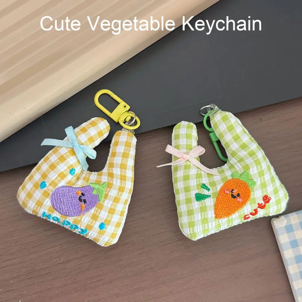 Shopping Bag Decor Vegetable Bag Keychain 1 or 2 Pcs Embroidery Vegetable Keychain Mini Plaid Grocery Bag Charm Purse Handbag